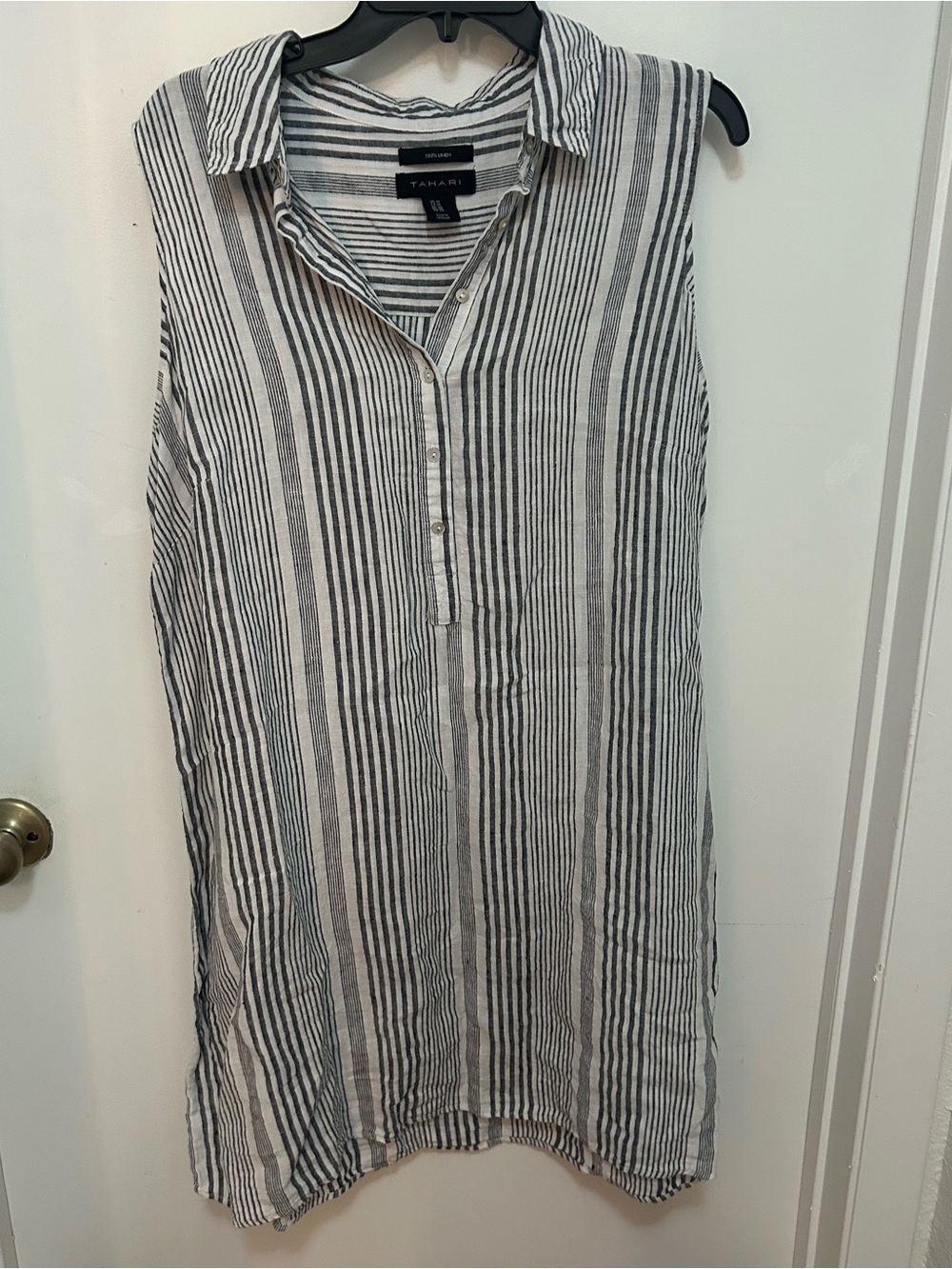 Tahari Striped Sleeveless Shirt Dress in White and Black